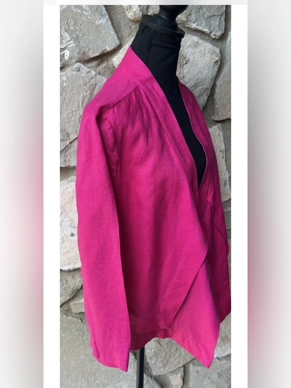 Chico's Linen Jacket Size 1 Medium Hot Pink Open Front‎ Waterfall